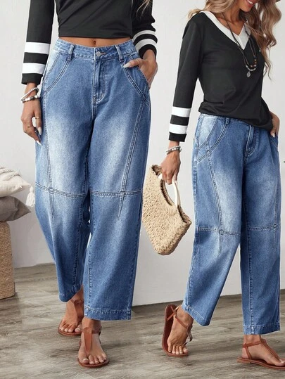 EMERY ROSE Plus Size Women Pockets Wide Leg Loose Casual Versatile Jeans