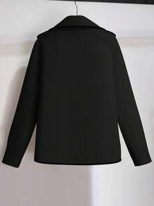 SHEIN LUNE 女士休闲翻领长袖双排扣羊毛大衣，秋冬款 - 黑色 - 查看 2