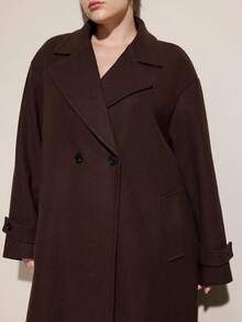 Aveloria Modichic Plus Size Women Solid Color Pocket Decor Soft Woolen Coat - Coffee Brown - View 7