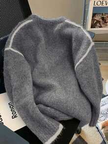 Franclia Retro Gray Sweater For Women, Soft & Loose Knit Top, New Arrival 2024, Autumn/Winter