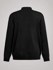 Officeau Men's Solid Color Front Half Zipper Long Sleeve Casual Sweater, Old Money Style, Fall/Winter - Black - View 2