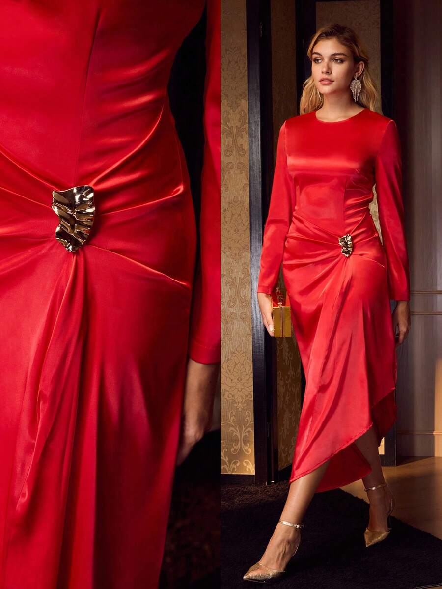 MOTF WOMEN'S ELEGANT ASYMMETRICAL HEM PARTY COCKTAIL DRESS