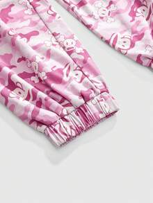 Paul Frank X ROMWE Y2K Kpop 亚文化 Baddie Street 迷彩印花宽松运动裤 - 粉色 - 查看 4