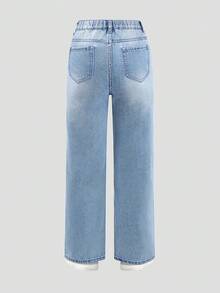 SHEIN ChillGRL Street Fashion Heavy Washing Process Tween Girls Jeans, School, Campus, College - Medium Wash - View 2