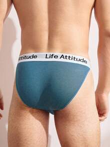 EasyFave Men's Letter Print Casual Briefs - Dusty Blue - View 2