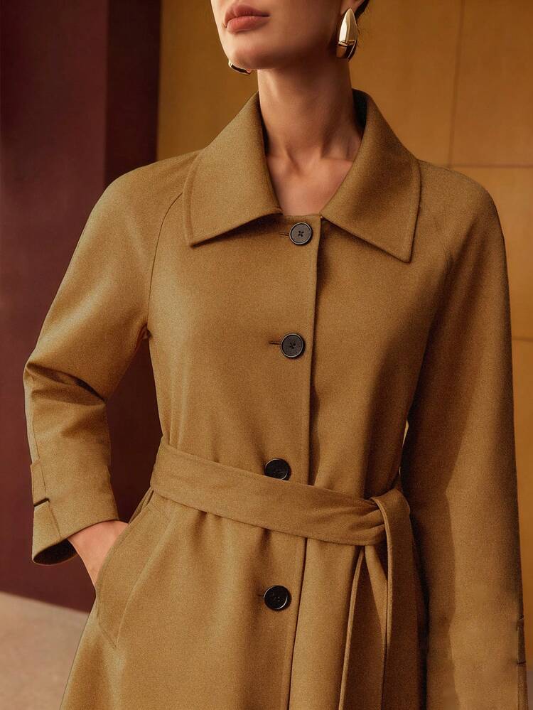 WOOL SINGLE BREASTED BELTED OVERCOAT