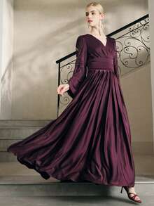 Anewsta Damen Herbst/Winter Neu Langarm Besticktes Elegantes Kleid, Burgunderrot & Kaffeefarben, Geeignet für formelle Anlässe, Weihnachtsparty