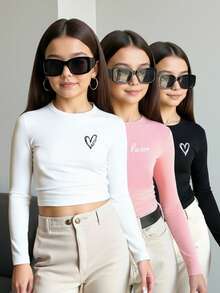 三件套时尚休闲简约少女束腰长袖圆领上衣，适合秋冬季节，黑色、白色、粉色长袖上衣 - 彩色 - 查看 2