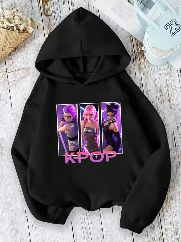 Sudadera con capucha de felpa para niña - Negro