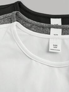 SHEIN Girlism Bộ đồ liền thân dài tay cổ tròn thoải mái, đơn giản, thoải mái, đa năng, ôm vừa vặn dành cho bé gái tuổi mới lớn, nhiều mẫu mã - Xám - Xem 3