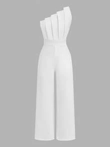 SHEIN Girlism Tween Girls' White Elegant Asymmetric One-Shoulder Jumpsuit - White - View 3