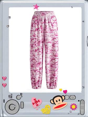 Paul Frank X ROMWE Y2K K-Pop Subkultur Baddie Street Camouflage Allover-Muster Loose Jogginghose