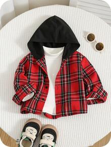 Baby Boy Red Plaid Long Sleeve Shirt,Autumn,Street Life Casual Graphic Street Fashion,Club,Comfortable Versatile Tops,Christmas,Family Matching Set - Red - View 3