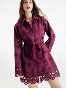 Aveloria Modichic 冬季新款法式优雅刺绣镂空设计腰部连衣裙