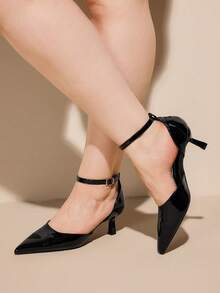 CUCCOO CURVES 女士黑色尖头搭扣设计日常通勤时尚宽楦高跟鞋 - 黑色 - 查看 3