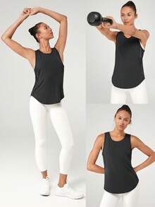 GLOWMODE 轻质快干透气装备网眼弧形下摆背心健身房日常锻炼 - 黑色 - 查看 9