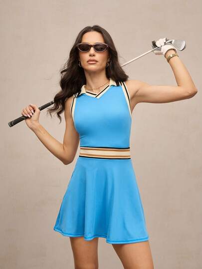 Activina 女士撞色条纹无袖运动连衣裙