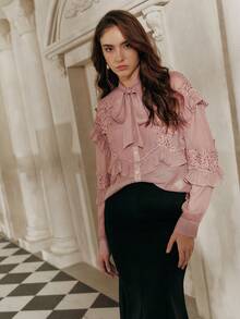 Anewsta Savoree 女士粉色纽扣衬衫，商务休闲衬衫，教师制服，办公服装，秋季 - 粉色 - 查看 4