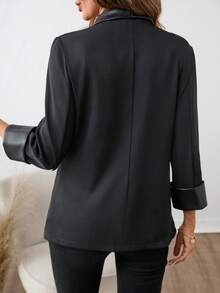 SHEIN Clasi Chaqueta blazer de unicolor para mujer, adecuada para el trabajo - Negro - Ver 2