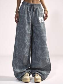 Sparklyn Tween Girls Stylish Loose-Fit Wide-Leg Pants: Soft Textured Gray Camouflage Print Trousers With Elastic Waist & Drawstring – Comfy Everyday Bottoms Perfect For School, Playdates, Or Casual Outings, Relaxed Silhouette That Pairs Great With Tees, Sweaters, And Jackets All Season Long - Multicolor - View 7