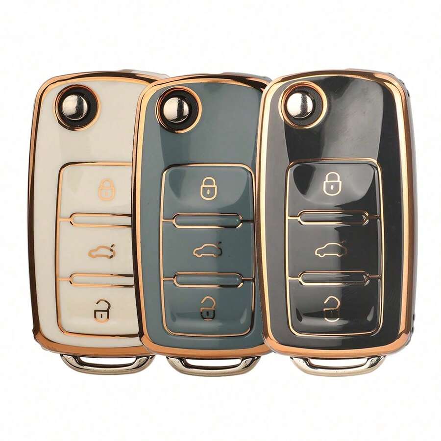 1 Vỏ chìa khóa ô tô TPU lật cho VW Polo Golf Passat Tiguan Beetle Caddy Eos Skoda Octavia Seat Leon Altea - Nhiều màu - Xem 1