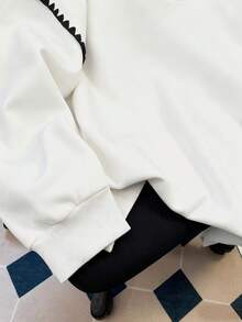 Resyla 女士卫衣/独角兽马图案刺绣/休闲简约时尚卫衣/刺绣工艺/时尚上衣/复古冬季卫衣/秋冬宽松圆领长袖连帽衫/女士春季套头衫，时尚卫衣，女士蕾丝撞色连帽衫，长袖上衣，秋冬连帽衫 - 白色 - 查看 4