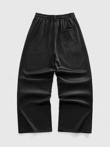 ROMWE MEN Street Life 男士休闲星形印花运动裤，学院风街头时尚，秋冬款 - 黑色 - 查看 2