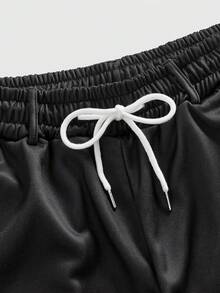 ROMWE MEN Street Life 男士休闲星形印花运动裤，学院风街头时尚，秋冬款 - 黑色 - 查看 3