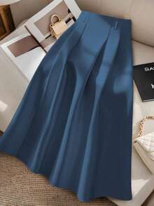Regalyn Plus Size Elegant Solid Color High Waist A-Line Skirt