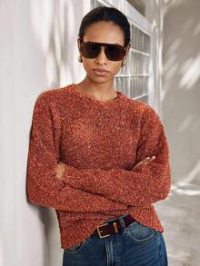 Lumivelle Women's Casual Round Neck Mesh Long Sleeve Pullover Sweater - Multicolor - View 1