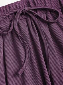 Sweetra Women's Asymmetrical Gray Top & Wide Leg Pants 2 Pieces Set, Spring/Summer Purple Two Piece Set Women Wide Leg Pants Set - Purple - View 8