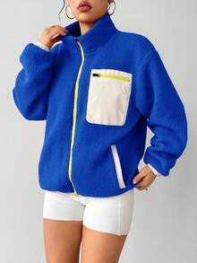 Exploreva 休闲撞色拼接保暖运动夹克，户外抓绒外套，秋冬季