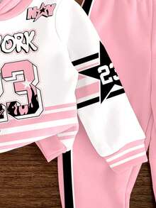 Bộ trang phục phong cách đường phố thể thao màu sắc cổ điển, phong cách đường phố thể thao màu hồng, họa tiết số và chữ 23, bộ 2 món áo hoodie và quần nỉ thoải mái, giản dị tối giản cho bé gái, phù hợp cho các buổi đi chơi mùa thu/đông, phong cách đường phố, đồ mặc nhà, phong cách Boho, lễ hội Hippie - Nhiều màu - Xem 6