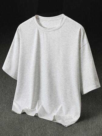 Manfinity Roghcode Men's Solid Color Minimalist Casual Round Neck Short Sleeve T-Shirt,Streetwear,Friends,Matching,Baggy,For Men,Graphic,Japanese Style,Unisex,I Love My Girlfriend