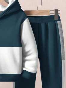 TaviRue مجموعة بلوزة هوديي كاجوال كلاسيكية عصرية بطبعات ملونة وقطع ملائمة للفتيان، مناسبة للخريف/الشتاء، قطعتان - متعدد الألوان - مشاهدة 5