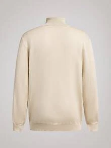 Officeau Men's Old Money Solid Color Long Sleeve Casual Versatile Turtleneck Sweater, Fall Winter - Apricot - View 2