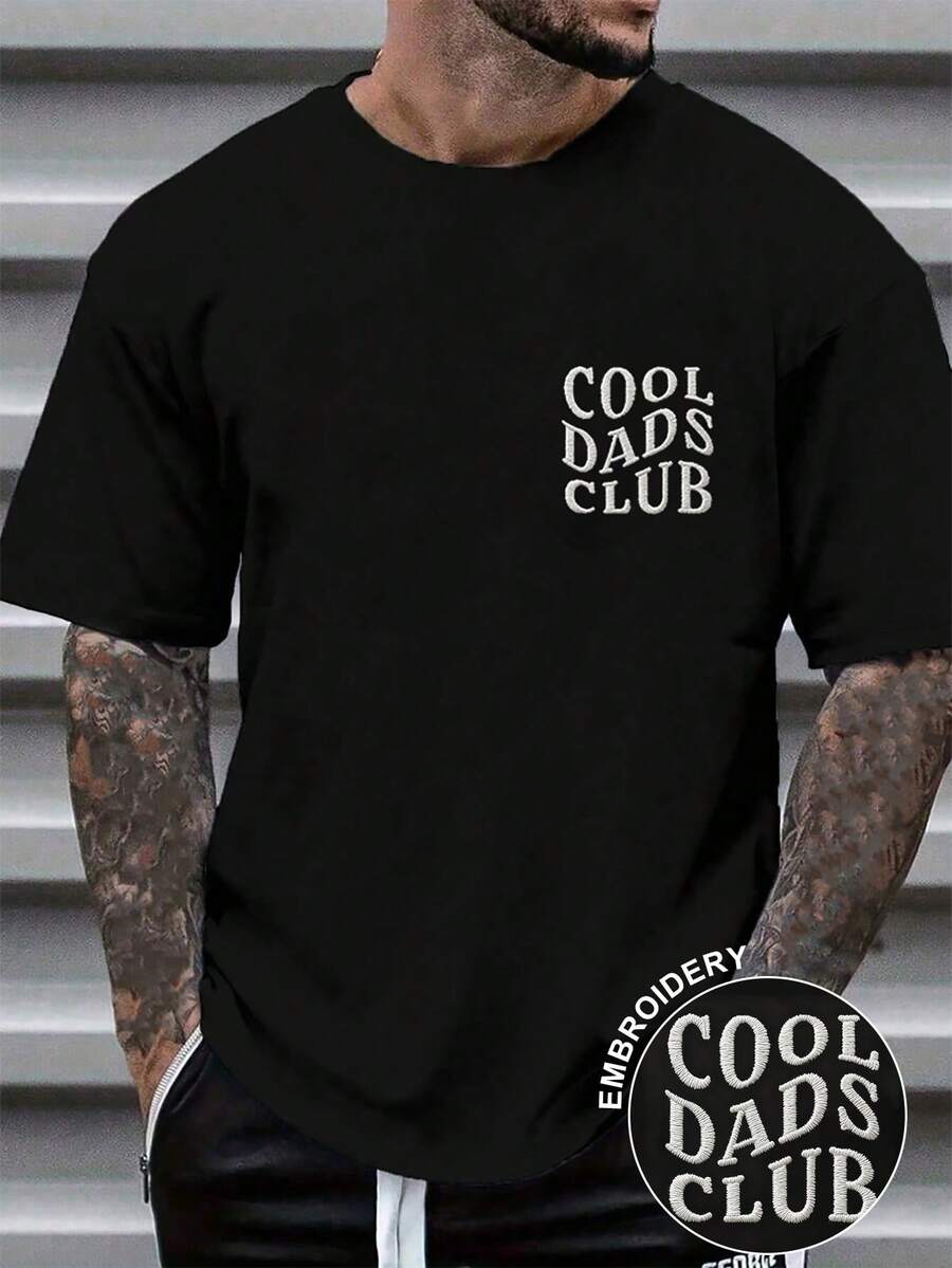 Manfinity Dauomo Men's Cool Dad Club Embroidered Short Sleeve T-Shirt - Black - View 1