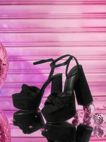 CUCCOO LuxiPop 女士时尚优雅防水厚底高跟凉鞋 - 黑色 - 查看 3