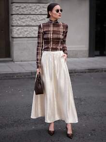 Ontre 2025秋冬优雅风，简约设计喇叭裙，休闲半身裙，精致优雅，现代都市休闲时尚，商务休闲办公装，低调奢华，百搭，感恩节 - 杏色 - 查看 6