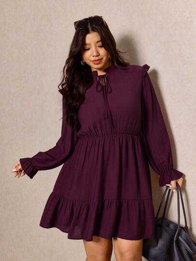 Elaquor Plus Size Solid Color Casual/Work Wear Dress, Autumn