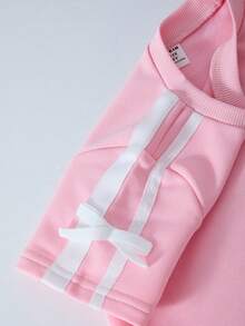 SHEIN Casuvi Kid Girls 2-Piece Set: Pink Knit T-Shirt + Wide Leg Pants, Bow Decor, Side Contrast Trim, Cute & Casual American Style, Suitable For Spring/Summer Daily, Sports, Vacation - Pink - View 7