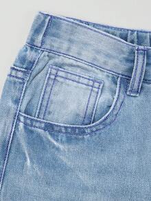 SHEIN ChillGRL Street Fashion Heavy Washing Process Tween Girls Jeans, School, Campus, College - Medium Wash - View 7
