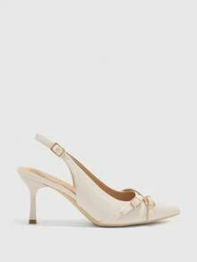 CUCCOO BIZCHIC Women's Pointed Toe Buckle Design Fashionable High Heels, Versatile For Daily Wear For Christmas Spring Shoes - Beige - View 2