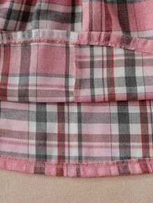 Elladie kids Conjunto de 3 piezas de estilo vintage para niñas: Chaqueta de mezcla de lana de unicolor con cuello de solapa + Vestido sin mangas de cuello redondo a cuadros + Boina a juego de mezcla de lana, para primavera y otoño - Rosa - Ver 8