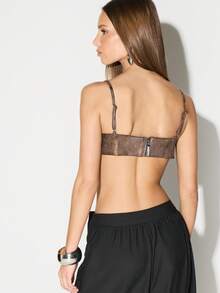 KIZN Sujetador con aros de piel sintética con tirantes ajustables y cierre de gancho en la espalda, camiseta tipo bustier para usar en capas - Marrón - Ver 2