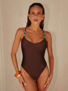 Swim Chiccia 女士露背挂脖连体泳衣，适合海滩度假 - 彩色 - 查看 4