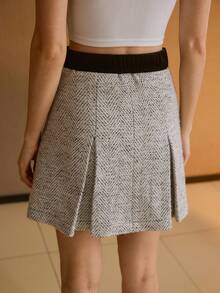 MOTF PREMIUM CONTRAST TWEED & VELVET FOLD PLEATED MINI SKIRT, AUTUMN/WINTER - White - View 3