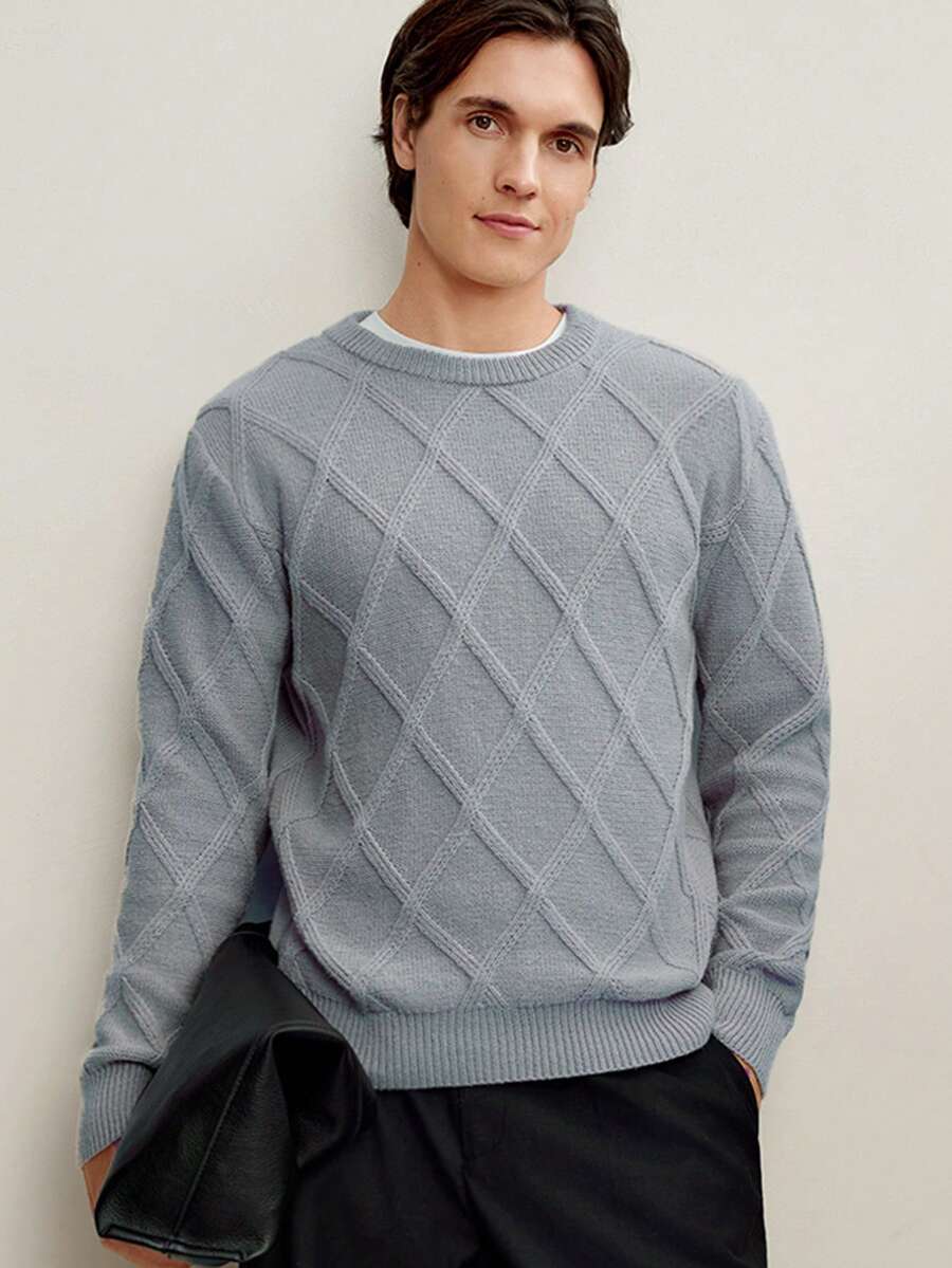 RONVEXI Men's Casual Crew Neck Long Sleeve Knit Sweater, Versatile For Autumn/Winter Fall - Grey - View 1