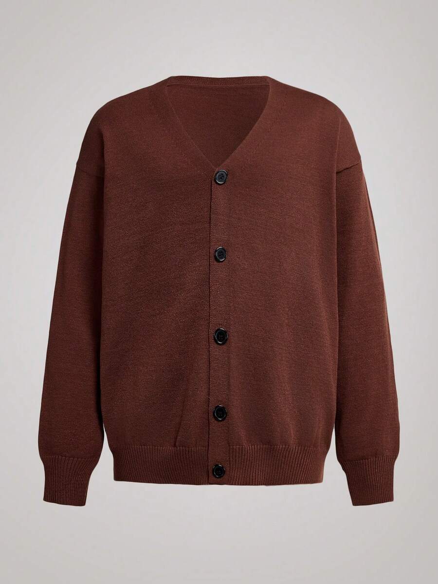 Officeau Áo len dài tay dáng rộng, màu trơn, thiết kế tối giản, phong cách đường phố, thích hợp cho mùa xuân, thu, đông, phong cách cổ điển. - màu nâu - Xem 1