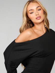 MISSGUIDED Long Sleeve Off Shoulder Ruched Bodycon Mini Dress One Shoulder Asymmetric Evening Party Fall Winter - Black - View 4